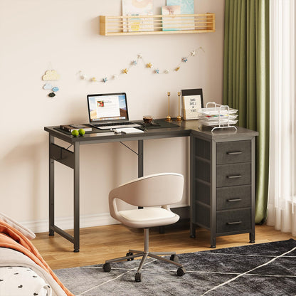 Coleshome Small Corner Desk with Drawers for Home Office, 100x70 cm, Black