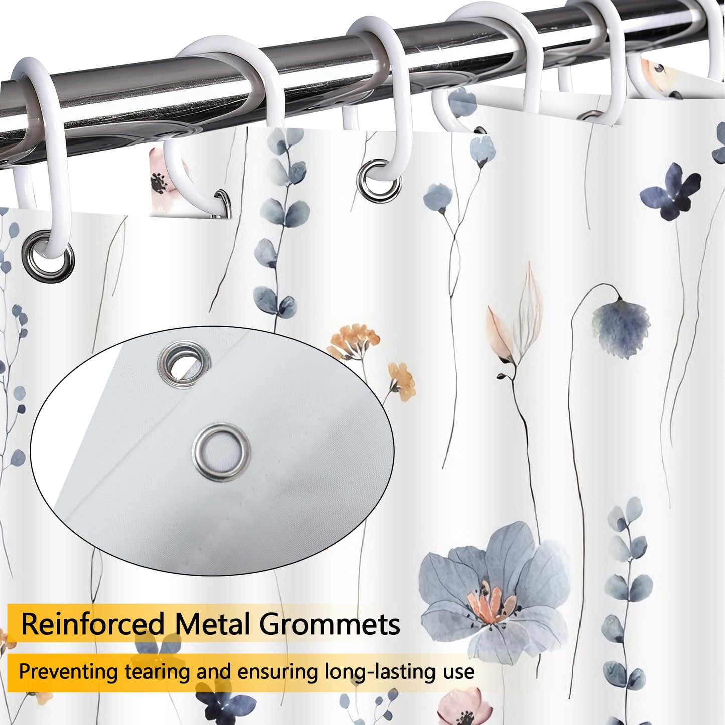 LOSYHU Shower Curtain, Mould Proof Shower Curtain for Bathroom, with 12 Hooks, 180 x 180 cm Waterproof Polyester Fabric Shower Curtains