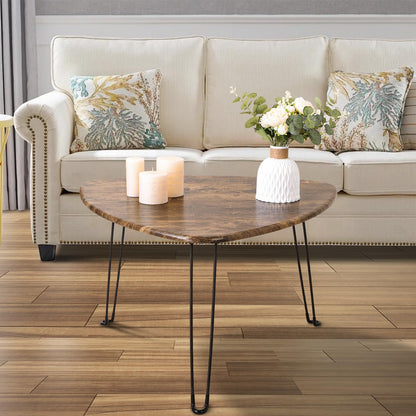 FEUFOAM Folding Coffee Table Triangle Designs Oval Coffee Tables Mid Century Wooden Triangular Accent Table with Metal Legs Foldable Industrial Sofa