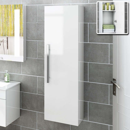 iBathUK Avon Wall Mounted Tall Bathroom Storage Cabinet, Slim MDF Cupboard Unit with Soft Close Door and Fixed Shelves