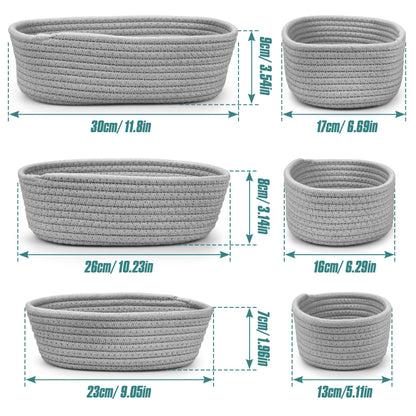 Spesh Cotton Rope Storage Baskets, Set of 3 Woven Shelf Baskets Oval Cotton Storage Boxes Empty Hampers Organiser Bins(Grey)