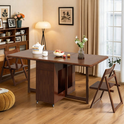 GildedGrove Walnut Foldable Dining Table Retro Design, Mobile on Casters with Storage Compartment, Space-Saving 1.3/1.5 Metre Long Table for Kitchen