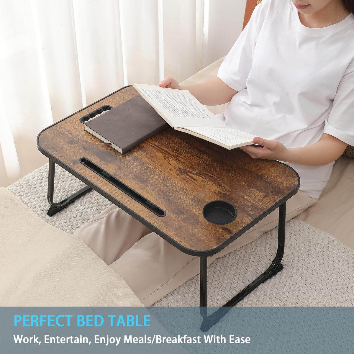 Laptop Bed Desk, Lap Desk Breakfast Tray Table for Home and Office,Eating, Reading, Writing on Bed, Sofa,Laptop Stand for Bed (Yellow)