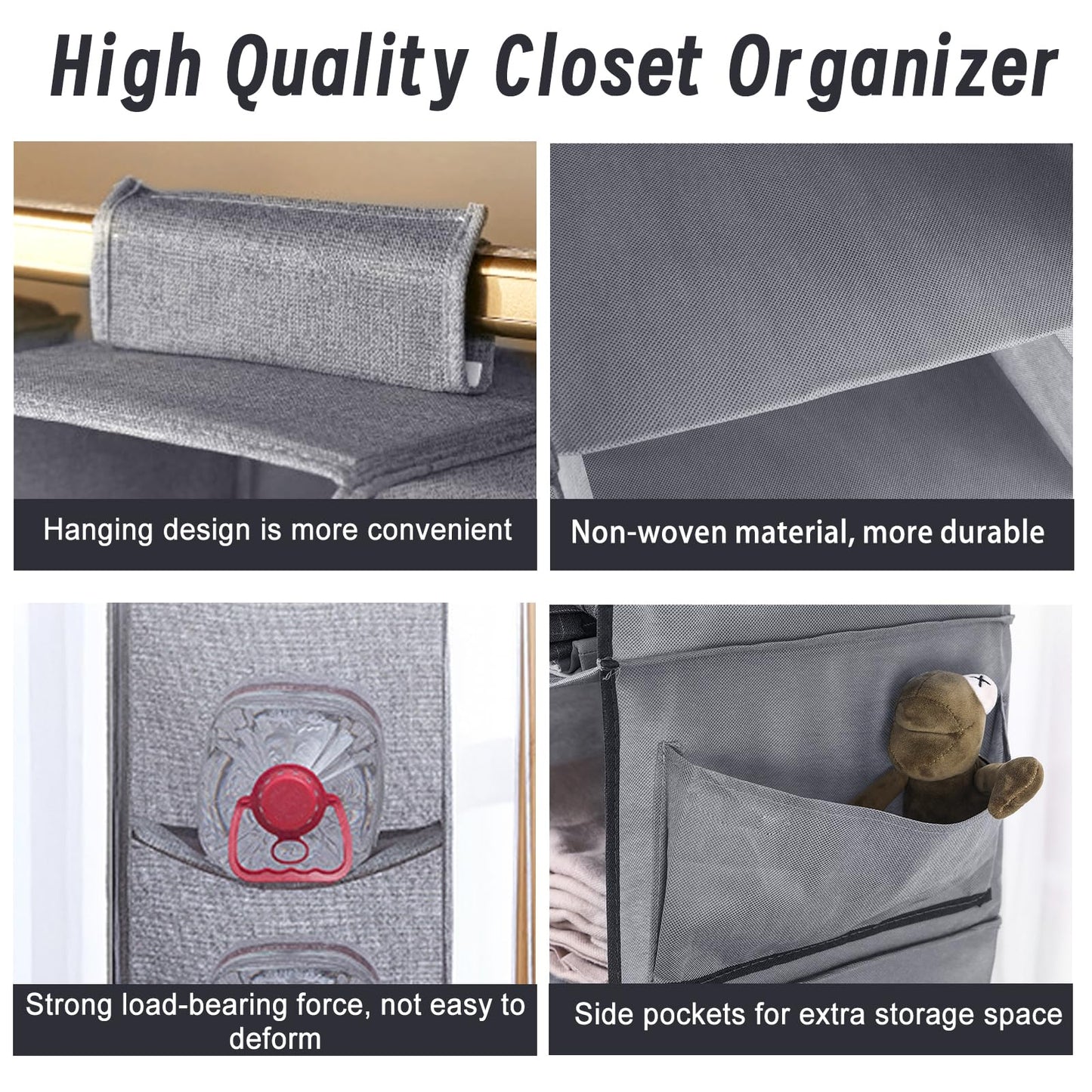Chostky 6-Shelf Hanging Storage Organiser with 3 Removable Drawers, 6 Shelves Hanging Storage Shelves