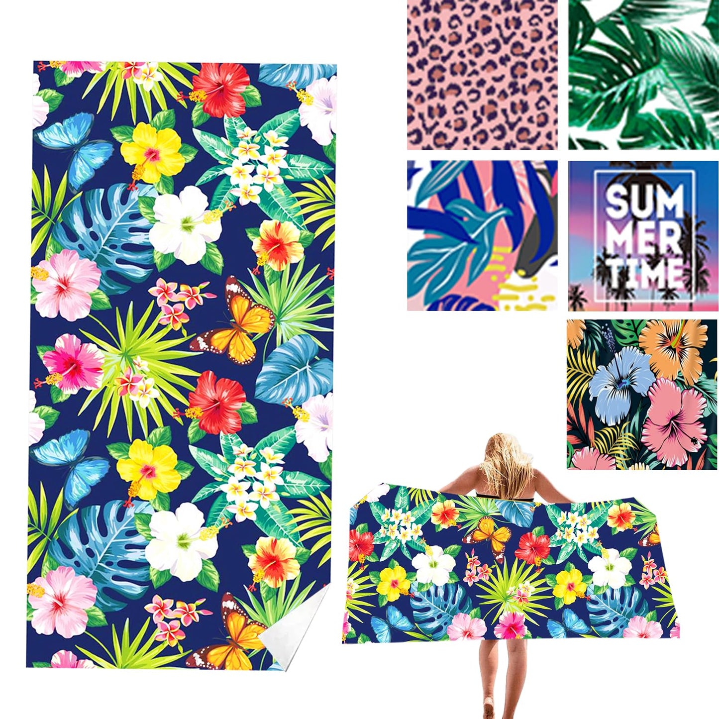 Microfibre Beach Towel for Adults, 180x90cm Extra Large Beach Towels, Quick Dry Sand Free Microfiber Beach Towel, Lightweight Travel Swimming Towel,