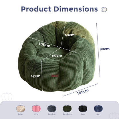 MAXYOYO Bean Bag Chair,Pumpkin Shaped Bean Bag Sofa Includes Filling,Comfy Corduroy Beanbag Sofa for Living Room Bedroom