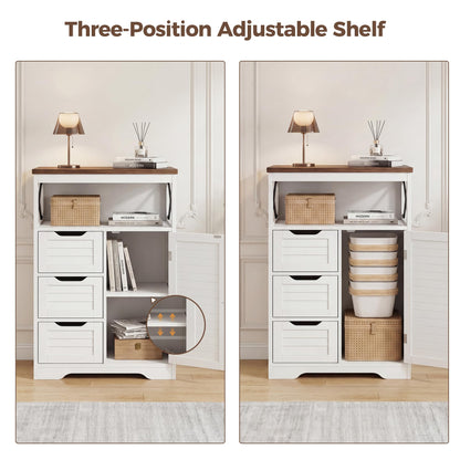 BonVache Kitchen Cabinet, Louvre design, Sideboard with Open Compartment and Drawer, Kitchen Cupboard with Adjustable Shelf, Ideal for Dining Room