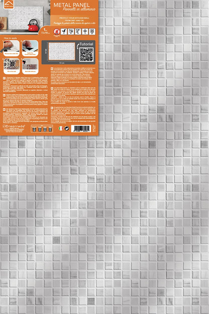 CREARREDA White Mosaic Aluminium Kitchen Splash Guard 72 x 48 cm Easy to Apply Made in Italy Protection for Stoves and Sinks Washable and Easy to