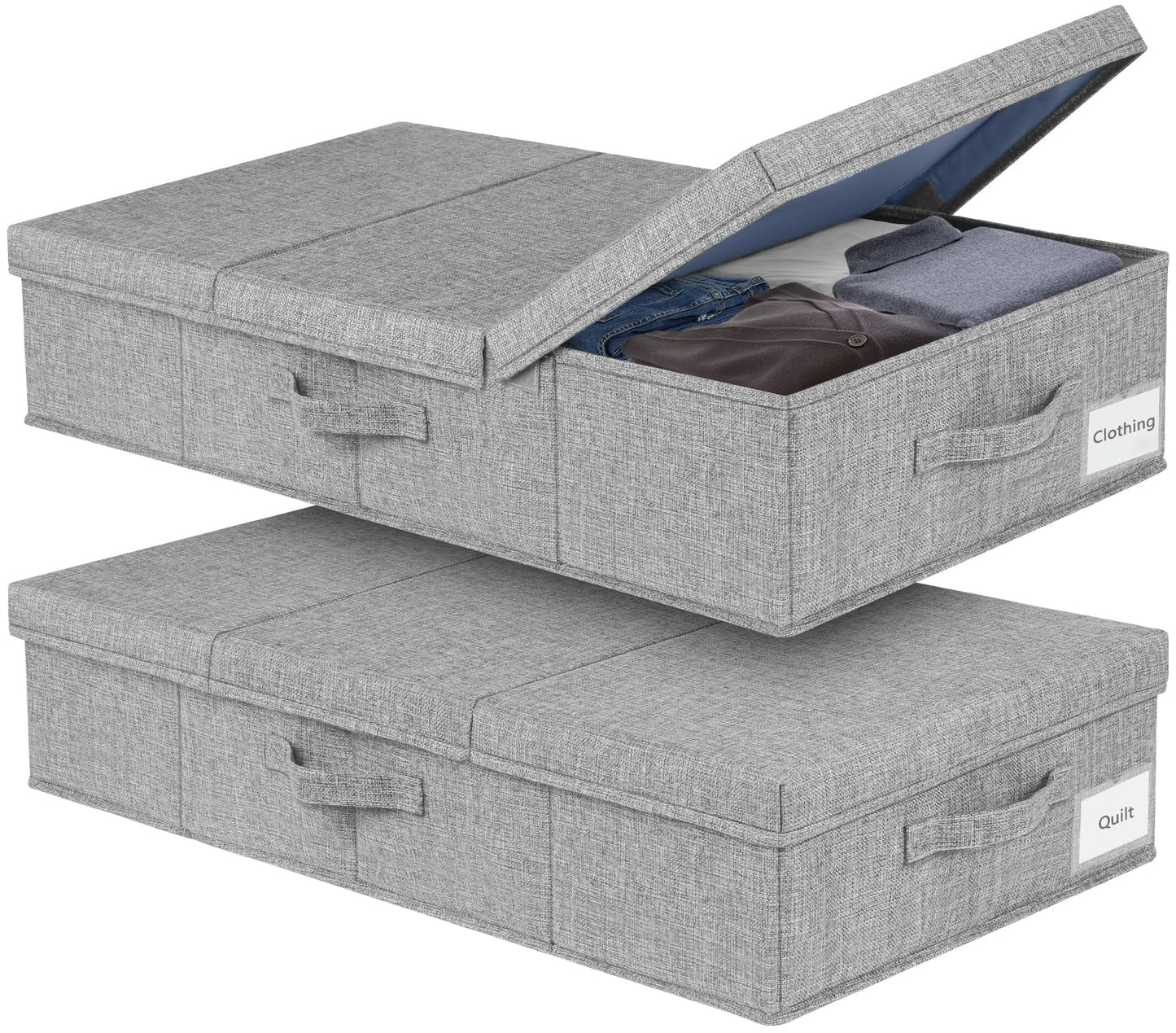 JUPELI 48L Rigid Under Bed Storage Boxes with Lids,15 cm High, 2Pack, Grey