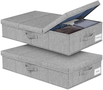 JUPELI 48L Rigid Under Bed Storage Boxes with Lids,15 cm High, 2Pack, Grey