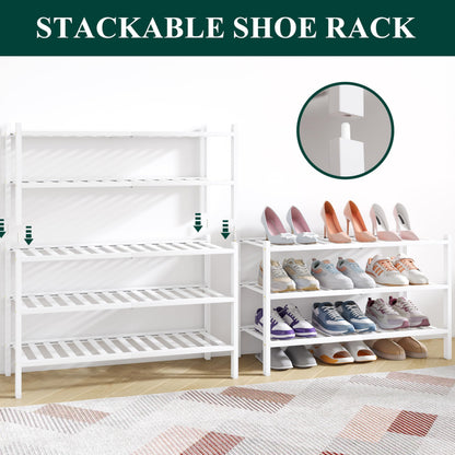 smiry Natural Bamboo Shoe Rack, 3 Tier Wooden Stackable Shoe Storage Organiser, Free Standing Shoes Storage Shelf for Entryway, Hallway, Small Spaces