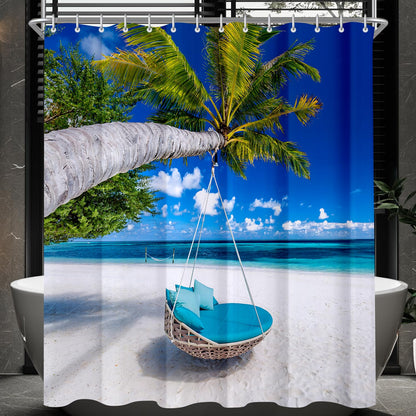 Lerores Shower Curtain, 180 x 200 cm, Beach, Weighted Hem, Anti-Mould Textile, Water-Repellent