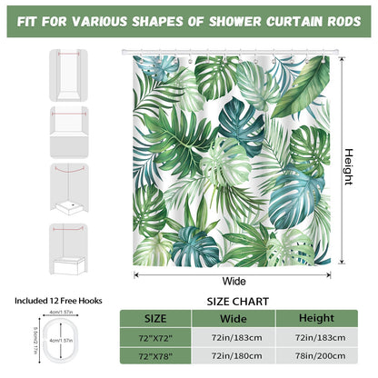 hometrixx Summer Jungle White Green Palm Tree Leaf Shower Curtain 72X72In