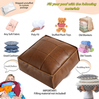 MLUPODY PU Leather Floor Cushion Cover - Seat Cushion Cover for Self-Filling - 45 x 45 x 15 cm, Brown
