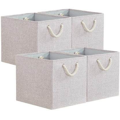 Mangata 4 Pack Storage Cubes for Shelves, Fabric Storage Boxes with Cotton Rope Handles Home Organization