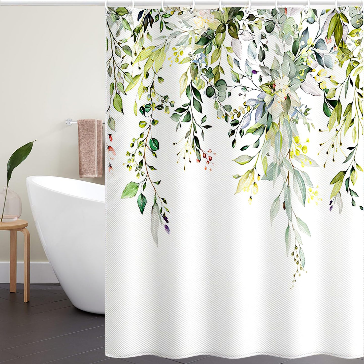 TOTSUN Fabric Shower Curtain, 180?200cm Green Floral Bathroom Shower Curtains Anti Mould & Waterproof Quick-Drying Shower Curtain for Bathroom, with