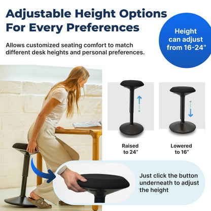 Backerz Ergonomic Desk Stool for Office – Height Adjustable Wobble Stool 40-60 cm