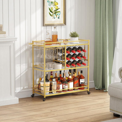 Lifewit 3 Tier Drinks Trolley with Lockable Wheels,Gold