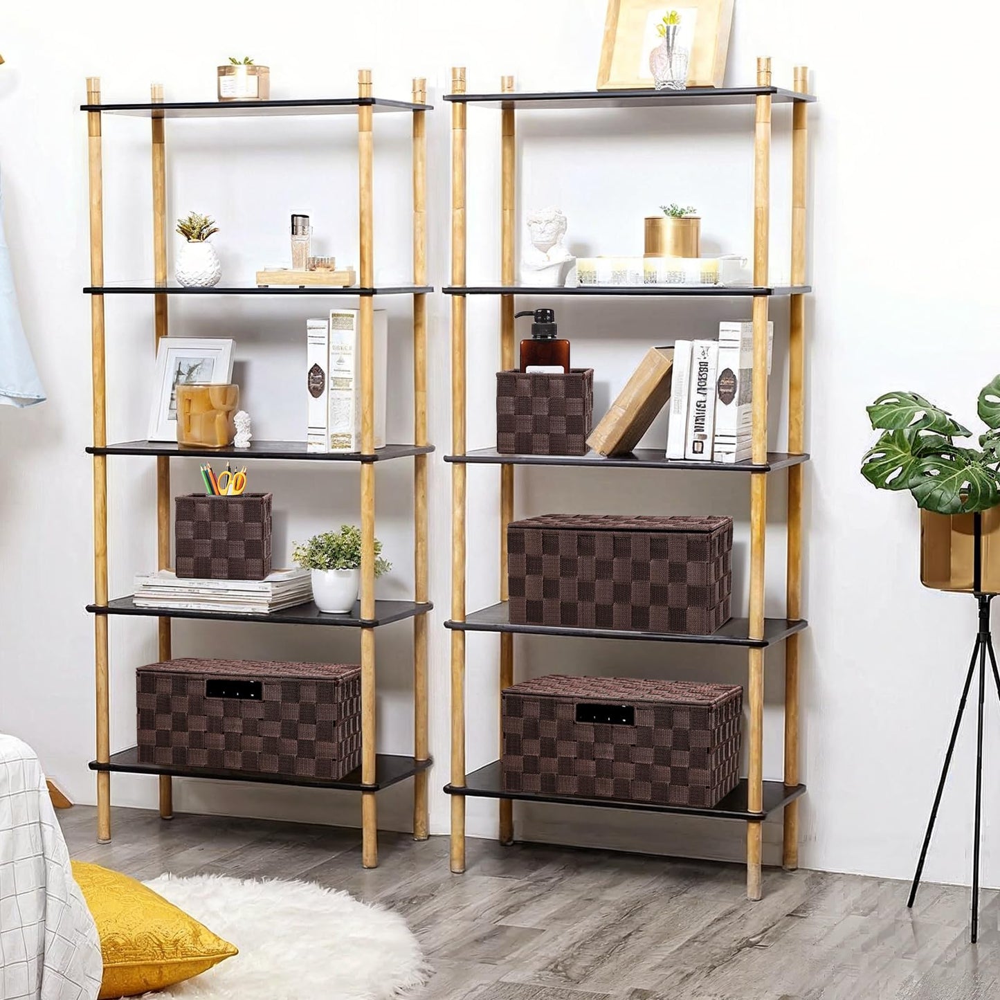 BinWhiz Woven Storage Box, Storage Baskets Organizing Bins Woven Basket Cube Organizer, Multi-size Hand-woven Storage Container for Bathroom, Cabinet
