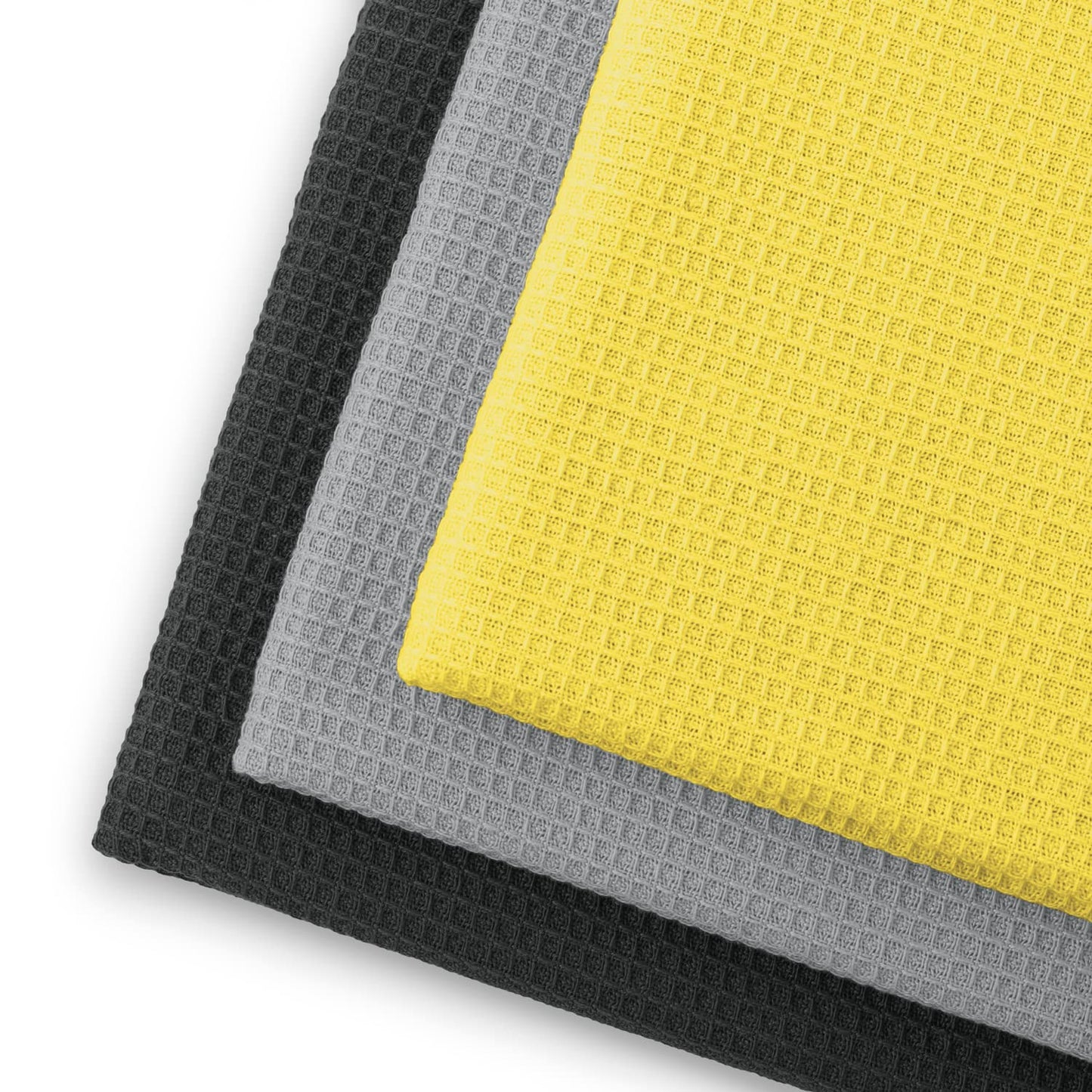 AmeliaHome Set of 3 tea towels, cotton, kitchen towels, 50 x 70 cm, waffle pique, waffle fabric, Letty, anthracite, grey, yellow