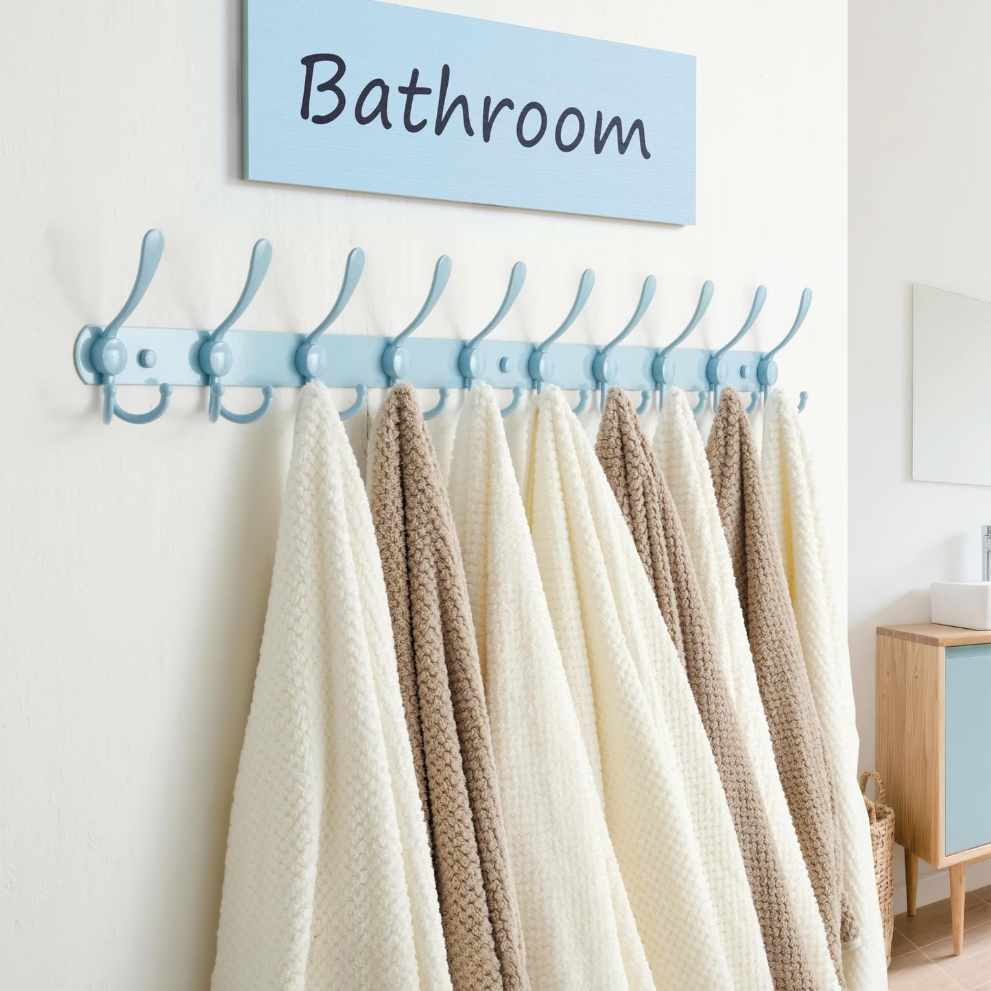 Dseap Coat Rack Wall Mount - 96cm Long 10-Tri-Hooks Heavy Duty Coat Hanger Rail Wall Hooks for Hanging Coats Hats Clothing Clothes Purse Mudroom