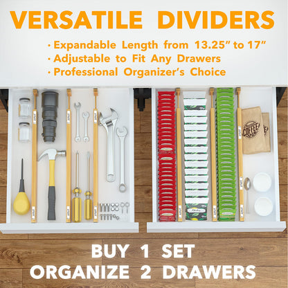 SpaceAid Bamboo Drawer Dividers with Labels, Kitchen Adjustable Drawer Organizers, Expandable Organization for Home, Office, Dressers and Bathroom