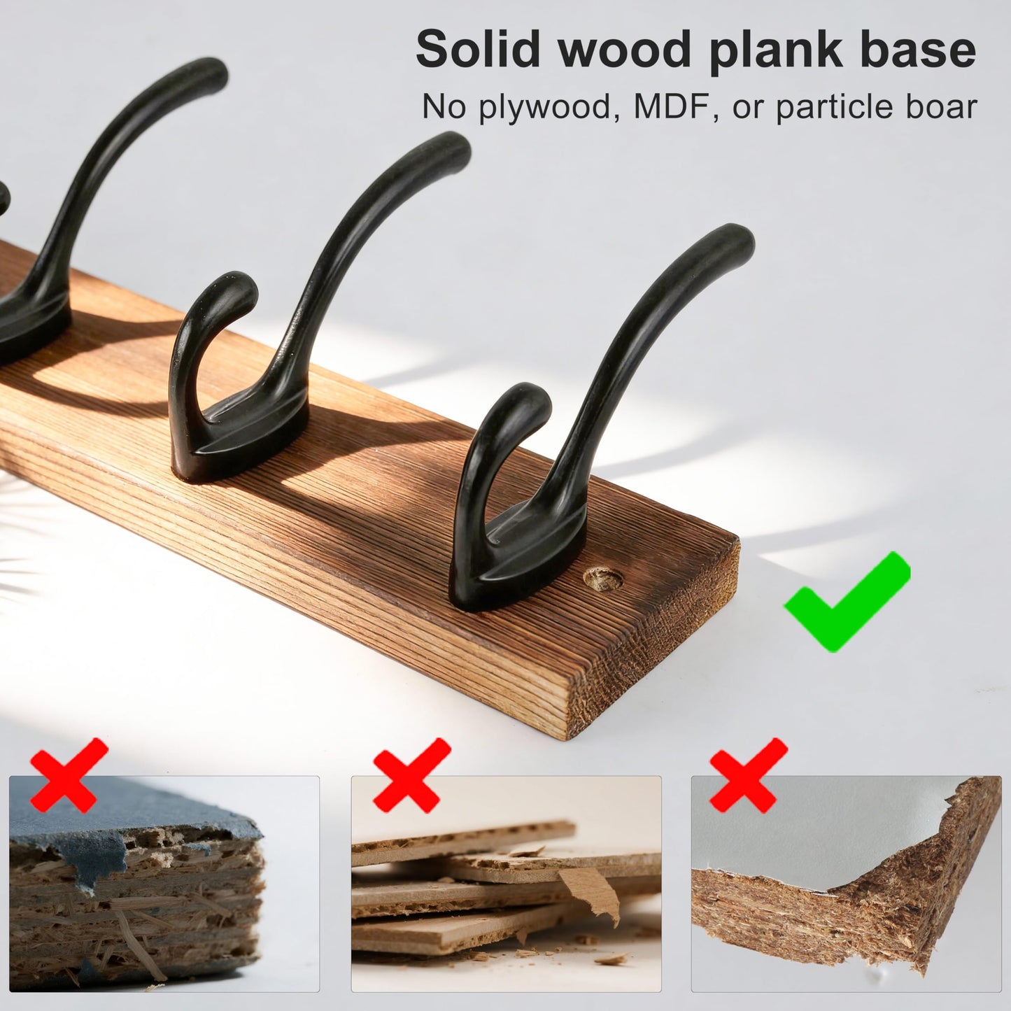 HONSKY Wall Coat Rack with 10 Double Hooks,71.5cm Wooden Coat and Towel Hanger Storage for Entryway, Bathroom, Bedroom