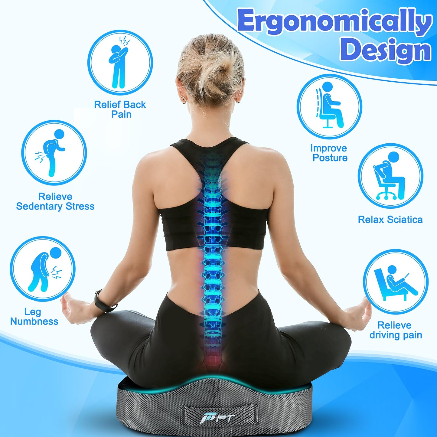 POOTACK Seat Cushion for Coccyx, Memory Foam Seat Cushion Ergonomic, Reduce Sciatica Hemorrhoid Tailbone Back Pain Chair Cushions, Support Seat Pads