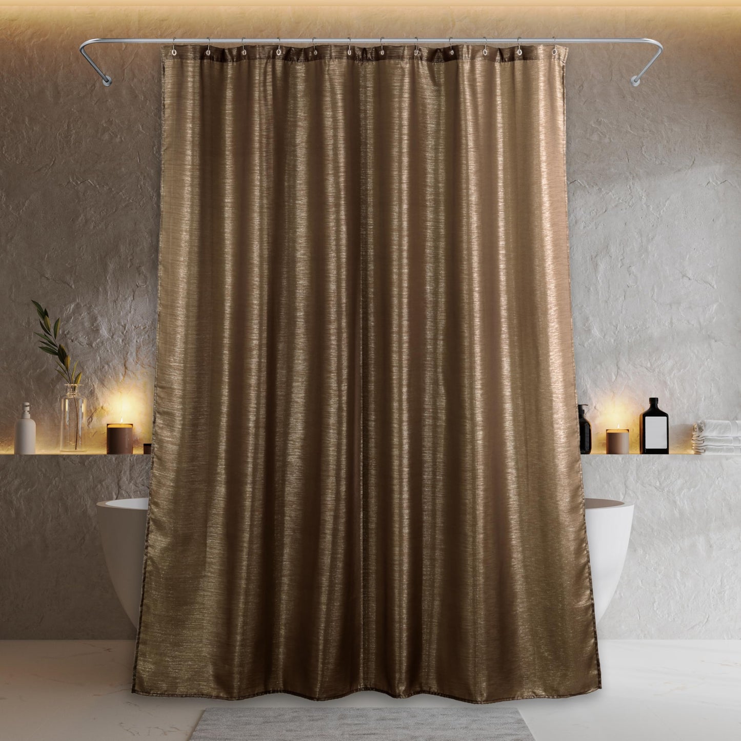 Chocolate Brown Glitter Shower Curtains: Sparkle Bling Shiny Metallic Shimmer Shower Curtain for Bathroom - Anti Mould Water Repellent Washable Shower