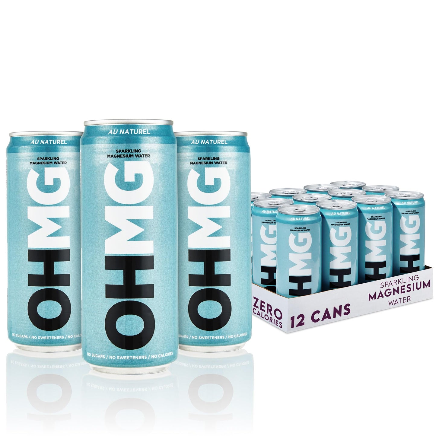 OHMG Sparkling Magnesium Water | 12 Cans x 330ml Sparkling Water | Zero Calories, Zero Sweeteners, Zero Sugar | Health Drinks | Energy Drinks |60mg