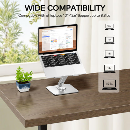 Auvo ALS06 Laptop Stand, Adjustable Computer Stand with 360° Rotating Base, Ergonomic Laptop Riser for Desk, Fits 11-15.6 inch Laptops