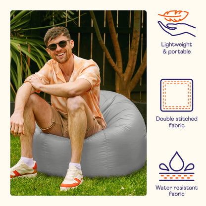 Bean Bag Bazaar Outdoor Bean Bag, Grey, Water Resistant Fabric, Large Beanbag with Filling Included, Floor Chair, Garden Chair, Outdoor Seating,
