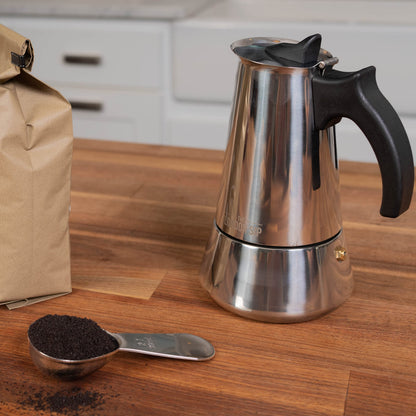 The London Sip Stainless Steel Induction Stovetop Espresso Maker - Make Cafe Quality Italian Style Coffee at Home with This Premium Moka Pot in Modern