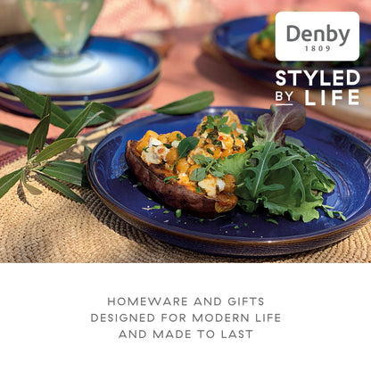 Denby - Imperial Blue Medium Plates Set of 4 - Dishwasher Microwave Safe Crockery 21cm - Royal Blue Coupe Ceramic Stoneware Tableware - Chip & Crack