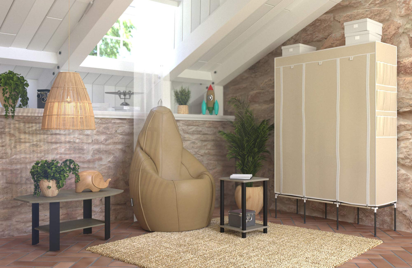 Furinno TURN-N-TUBE Side Table Set of 2, 2-Tier Stackable End Table with Open Shelf, Toolless Night Stand, Bedside Table, for Living Room, Bedroom