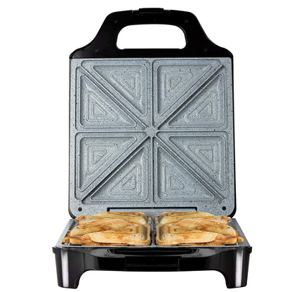 Tower T27021 4 Slice Deep Fill Sandwich Maker with Extra-Deep, Non-Stick Ceramic Coated Plates, Automatic Temperature Control, 1600W, Black
