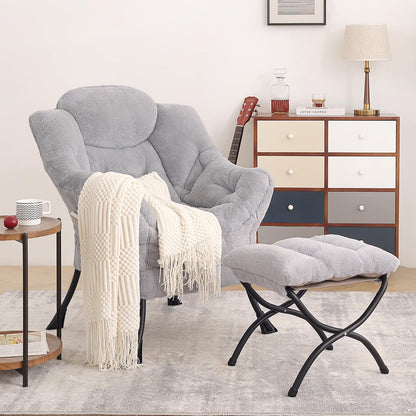 YOTATING Comfy Armchair with Footstool, Lazy Chair with Ottoman Leisure Accent Chair Relax Lounge Chair with Armrests & Side Pocket for Living Room