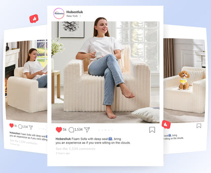 Hobestluk Single Foam Sofa with Pillows Comfy Furry Couch for Small Spaces