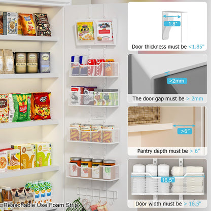 Hongtamoya Adjustable Over The Door Organizer, Hanging Door Storage with PVC Pocket and 4 Metal Baskets Wall Mount