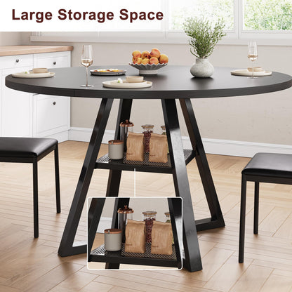 Jocoevol Round Dining Table for 2 People, Circle Dinner Table with Shelves, Space Saving Wood Kitchen & Dining Room Furniture (Black, 31 inch