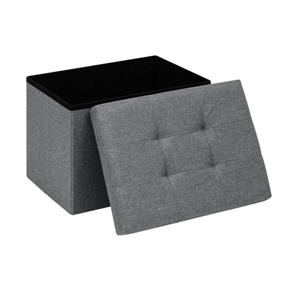 PINPLUS Linen Ottoman Storage Box with Lid, 42x32x32 cm, Grey