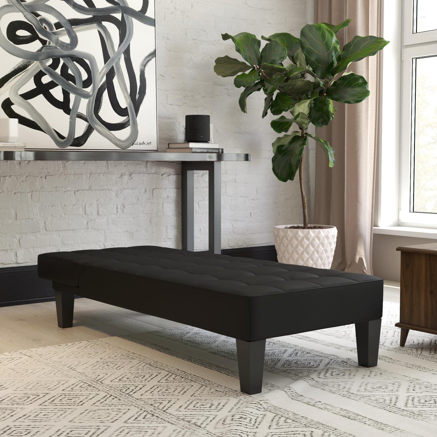DHP Furniture Adalynn Chaise Lounger Black Faux Leather, 163x73x80cm (DxWxH)