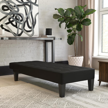 DHP Furniture Adalynn Chaise Lounger Black Faux Leather, 163x73x80cm (DxWxH)