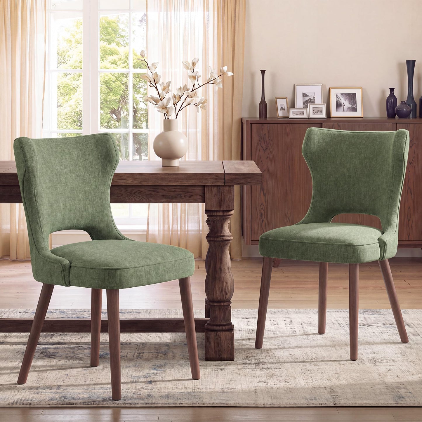MALOL Upholstered Dining Chairs Set of 6, Dining Room Chairs with Hollow Backrest, High Back Kitchen Chairs with Solid Wood Legs, Thick Seat Cushion