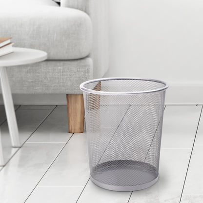 KEPLIN Round Trash Can - 1 Pack Silver Non-slip Mesh Bin, Stylish & Sturdy Metal Can for Home, Bedroom, Office, Bathroom, Living Room & Kitchen