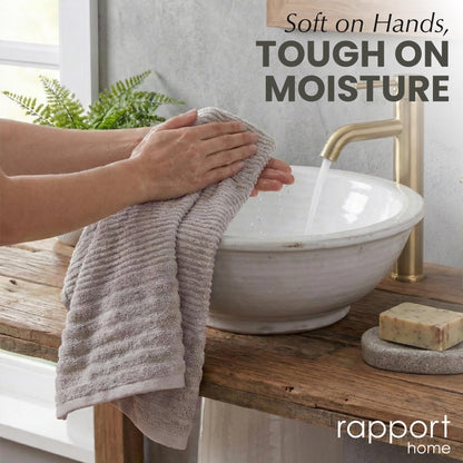 Rapport Home 2-Pack Linear Hand Towels | 50x85cm 100% Cotton 500GSM | Absorbent & Soft Bathroom Towel Set | Oeko-Tex Certified | Dove Grey