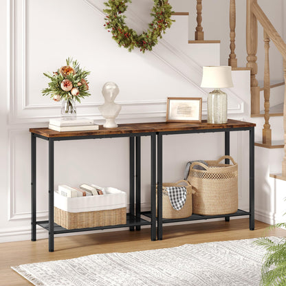 Hoctieon 2 Tier End Table, Sofa Side Table, Narrow Side Table with Storage, Slim Nightstand for Small Spaces, Metal Frame, for Living Room, Bedroom
