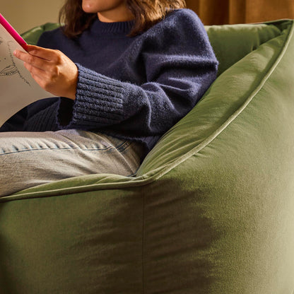 icon Natalia Velvet Bean Bag Chair & Footstool with Filling Included, Green