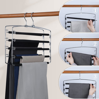 TOPIA HANGER Pants Hangers Space Saving, 2-Pack Swing Arm Pants Organizer for Closet, Non-Slip Foam Padded Organizer Hanger for Multi Slacks, Jeans