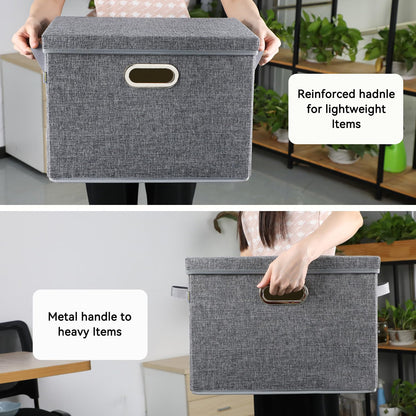 Voova Large Collapsible Storage Bins with Lids,3 Pack Stackable Linen Fabric Cube Storage Organizer,Foldable Closet Storage Boxes Baskets Containers